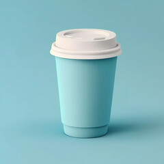 Blue empty coffee cup on the red background, mockup template