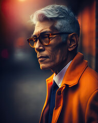 Fototapeta premium AI generated portrait of Korean male businessman in a train station