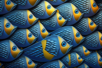 Funny blue fish pattern background