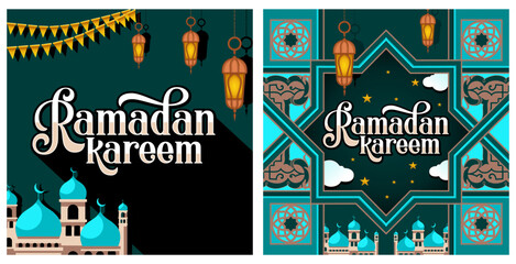 vector set of ramadan karem,lantern,mosque with ramadan moon shades,templates of banners,invitations,posters,cards for Muslim community festival celebration 