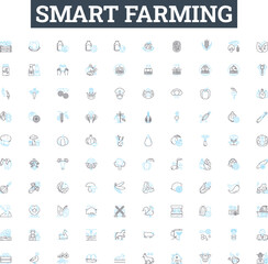 Smart farming vector line icons set. Precision, Agriculture, Technology, Automation, IoT, Remote, Monitoring illustration outline concept symbols and signs