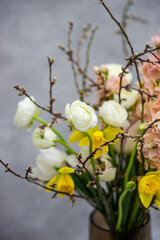 Beautiful spring bouquet with seasonal flowers