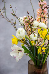Beautiful spring bouquet with seasonal flowers