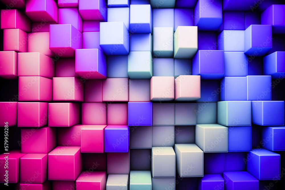 Poster abstract background of cube blocks wall stacking design neon pastel color for cubic wallpaper backgr
