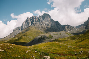 Chaukhi Pass Peaks, summer day, Georgia