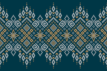 Green Cross stitch colorful geometric traditional ethnic pattern Ikat seamless pattern border abstract design for fabric print cloth dress carpet curtains and sarong Aztec African Indian Indonesian 