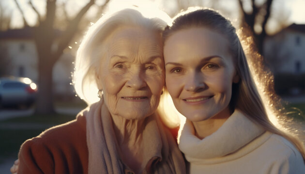 Image AI. Mother and dauther smiling together, Generative AI