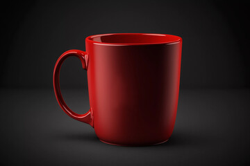 Red empty mug on black background, mockup template