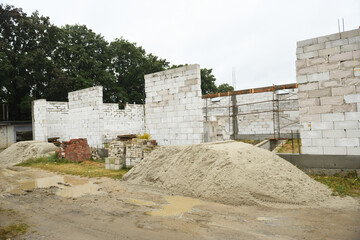The construction site. Construction of the new warehouse.Construction of new garages, repair boxes for cars.