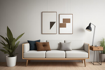 Poster frame mockup in modern nomadic home interior background, 3d render