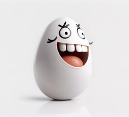 Funny laughing easter egg with emotion, isolated on white, AI generated