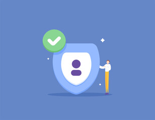 consumer protection. account protection system and self identity data. user privacy protection. employee or worker insurance. a businessman with Defense or guard. illustration concept design. vector
