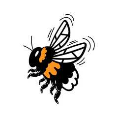 Bumblebee insect hand drawn isolated on a white background. Bumble bee logo. Stock vector illustration.