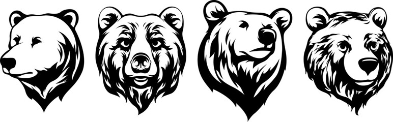 Head of bear. Abstract character illustration variant set. Graphic logo design template for emblem. Image of portrait.