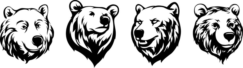 Head of bear. Abstract character illustration variant set. Graphic logo design template for emblem. Image of portrait.