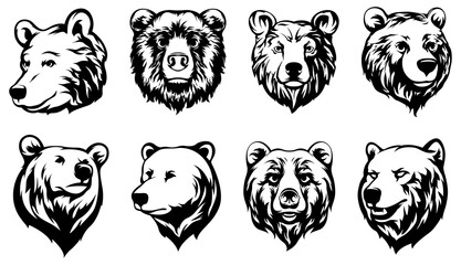 Obraz premium Head of bear. Abstract character illustration variant set. Graphic logo design template for emblem. Image of portrait.