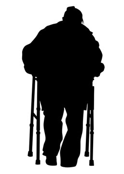 Elderly people with cane one white background