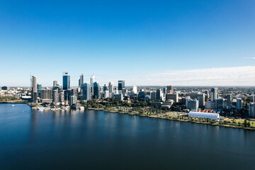 Fototapeta na wymiar Aerial view of the city of Perth with the Swan River in the foreground