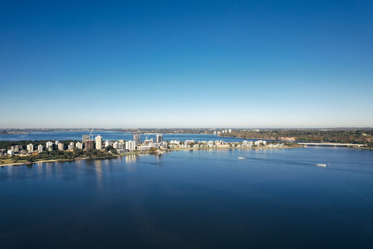 Aerial view of expanse of the Swan River at South Perth in Western Australia