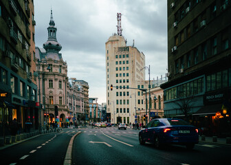 City of Bucharest like New York. Calea Victoriei Street in Bucharest with a New York Vibe