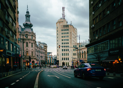 City of Bucharest like New York. Calea Victoriei Street in Bucharest with a New York Vibe