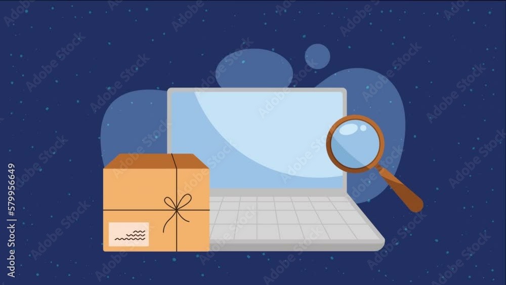 Poster laptop computer with ecommerce animation