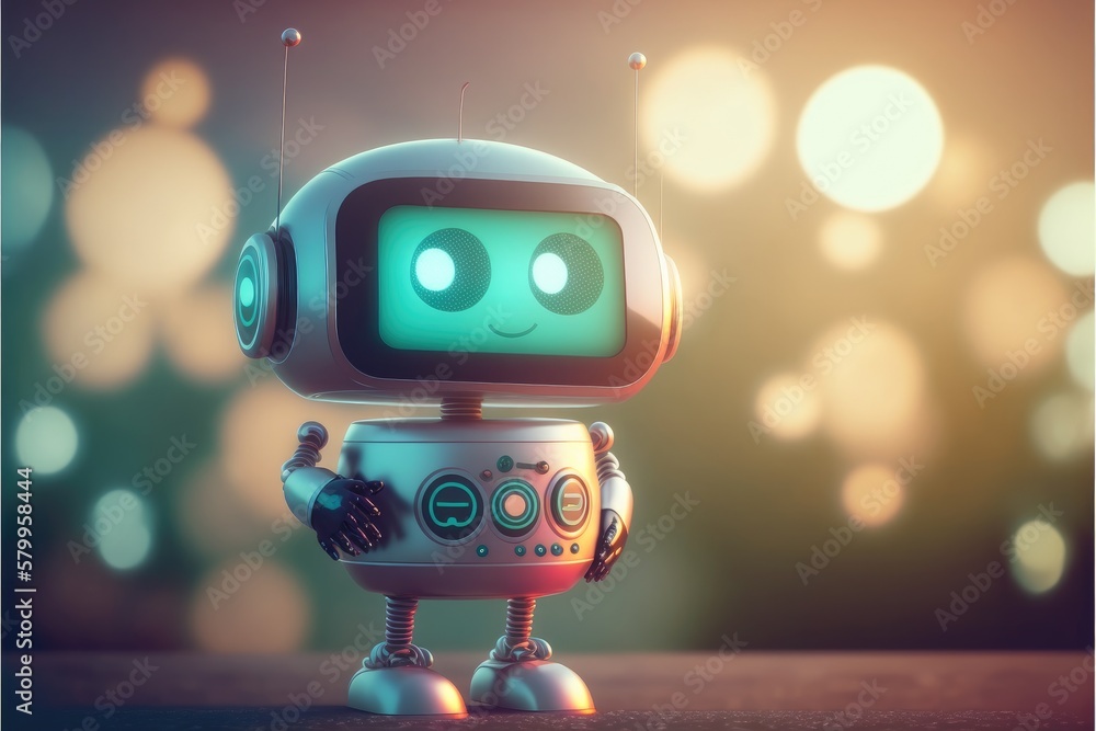 Poster cute chat robot assistance isolated on colorful blur background. concept of future robotic innovatio