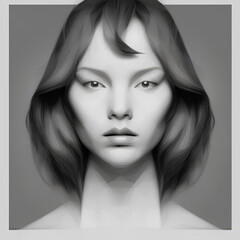 The portrait is a simple pencil drawing of an Asian girl. Generative AI