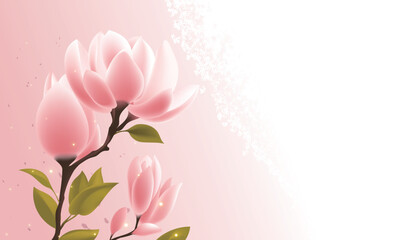 Fototapeta na wymiar Hand-drawn vector illustration of spring blooming pink magnolia