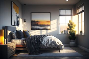 Architectural photography of a modern Bedroom.AI generated.