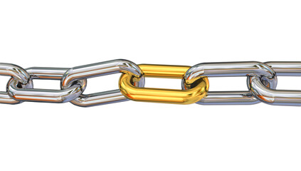 Fototapeta premium chain golden link isolated in white connection - 3d rendering
