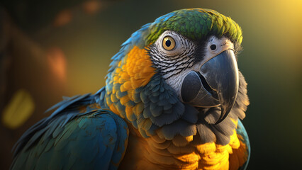 Obraz premium Colorful amazon parrot macaw close up potrait. Generative AI