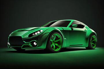 Obraz na płótnie Canvas Green sports car studio setup on dark background. Generative AI