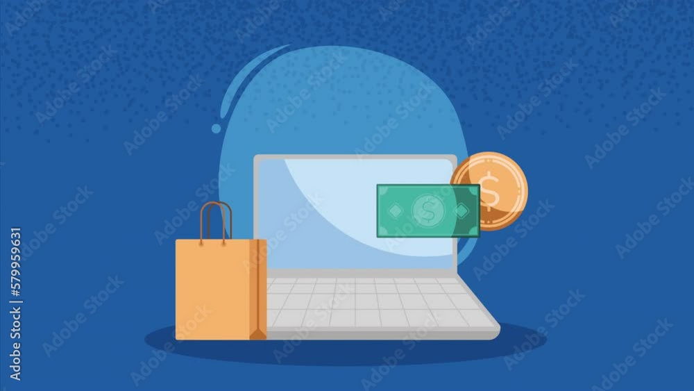 Poster laptop computer with ecommerce animation