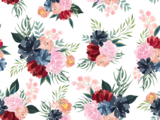 Behang Set of floral rose seamless pattern blooming flowers © HoyaBouquet