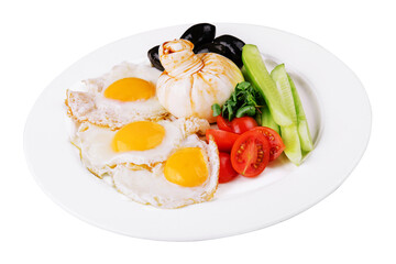 burrata with fresh vegetables and fried eggs