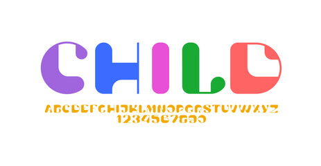 Trendy font, child modern alphabet, letters and numbers, vector illustration 10EPS