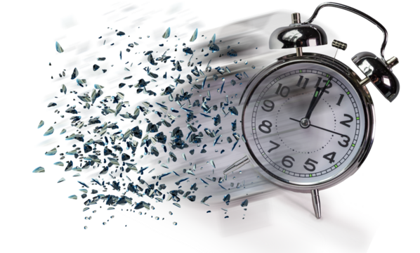 time clock breaking in  flying pieces time pass memory loss future new era feelings