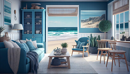 Bring the Beach Inside Ideas for a Seaside-Inspired Living Room, Generative AI