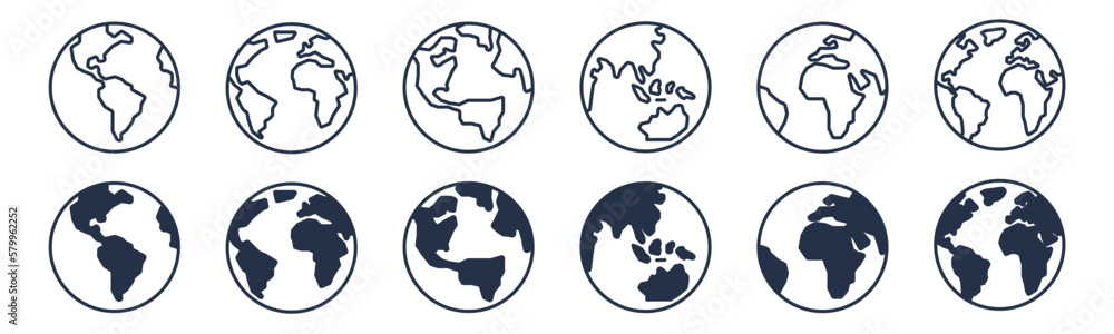 Wall mural minimal planet earth icons. editable stroke. vector graphic illustration. for website design, logo, 
