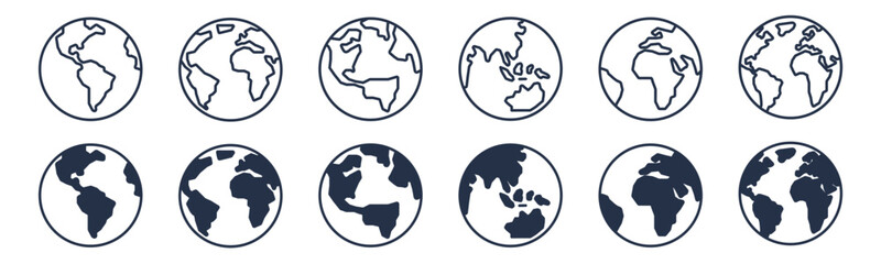 Minimal planet earth icons. Editable stroke. Vector graphic illustration. For website design, logo, app, template, ui, etc. - obrazy, fototapety, plakaty