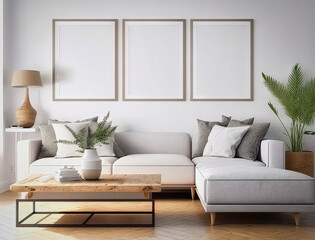 Mockup frame in modern home interior background. Mockup wall. Generative AI