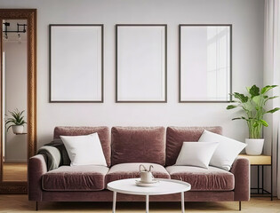 Fototapeta premium Mockup frame in modern home interior background. Mockup wall. Generative AI