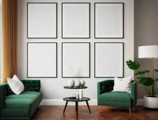 Mockup frame in modern home interior background. Mockup wall. Generative AI