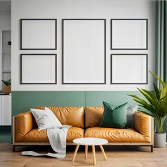 Mockup frame in modern home interior background. Mockup wall. Generative AI