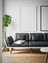 Mockup frame in modern home interior background. Mockup wall. Generative AI