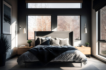 Architectural photography of a modern Bedroom.AI generated.