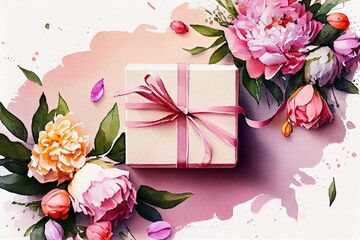  flowers, gifts, watercolor style AI Generated