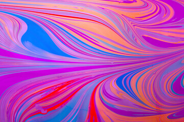 Overhead view of abstract colorful marbling painting