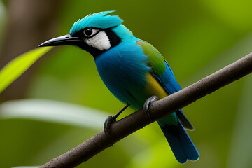 Blue-crowned Motmot, Momotus momota, adult perched, Central Valley, Costa Rica, Central America, December